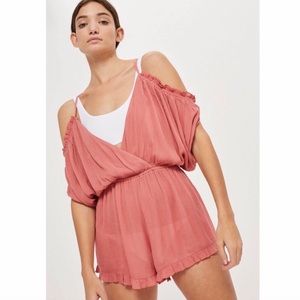 TopShop | pink short cold shoulder romper- size s